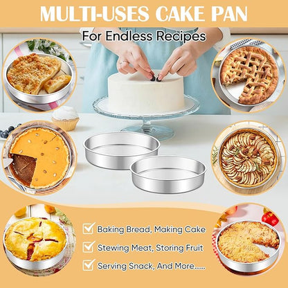 TeamFar 9 Inch Cake Pan, Stainless Steel Round Layer Cake Baking Pans Tins for Birthday Wedding, Non-Toxic & Heavy-Duty, Mirror Finish & Leak Proof, Oven & Dishwasher Safe, Set of 2