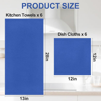 Homaxy 100% Cotton Kitchen Towels and Dishcloths Set, 12 x 12 Inches and 13 x 28 Inches, Set of 12 Bulk Kitchen Towels Set, Ultra Soft Absorbent Dish Cloths for Washing Dishes, Blueberry