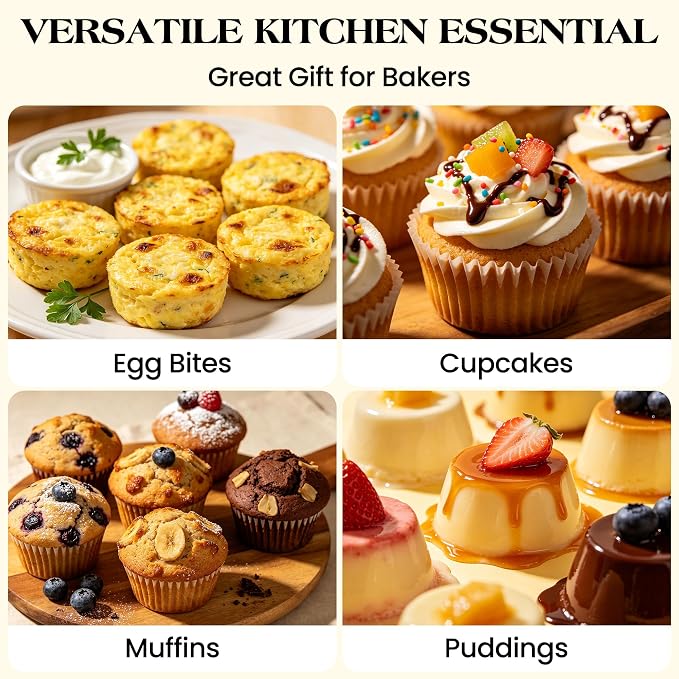 3 Pcs Silicone Baking Pan Set with Metal Reinforced Frame- Including Mini Loaf Pan, Standard Muffin Pan and Mini Muffin Pan（Cream）