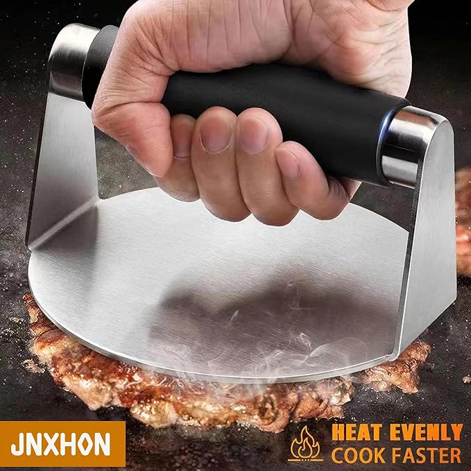 5.5inches 304Stainless Steel Burger Press, Round Burger Smasher ，Hamburger Press for Griddle, Ground Steak Press，Smash Burger Press with Anti-Scald Handle