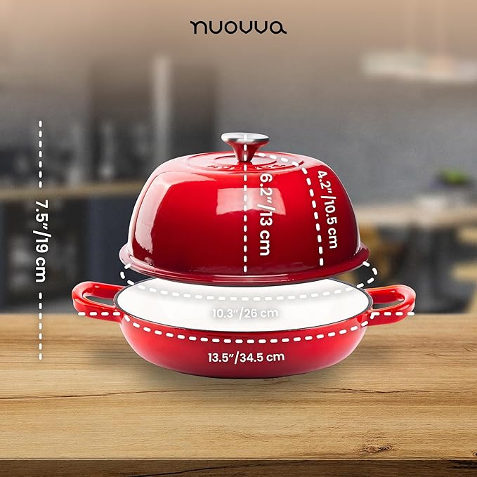 Enamelled Cast Iron Dutch Oven Pot – Dutch Oven For Sourdough Bread Baking – Cast Iron Bread Pot – Red, 6 Quarts, 26cm – by Nuovva
