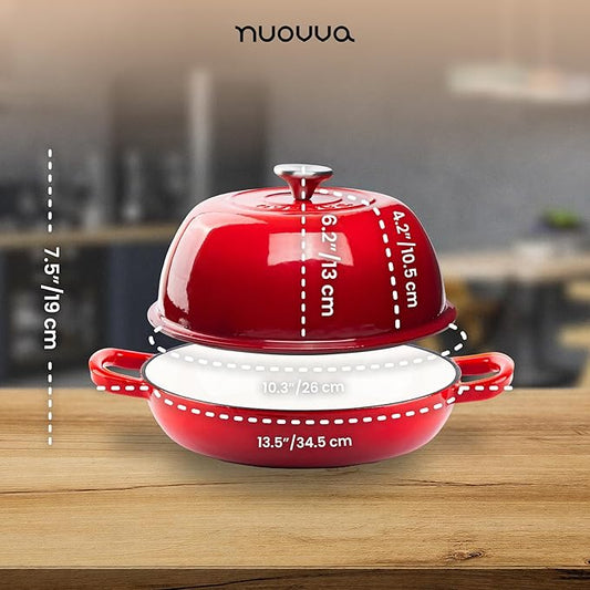 Enamelled Cast Iron Dutch Oven Pot – Dutch Oven For Sourdough Bread Baking – Cast Iron Bread Pot – Red, 6 Quarts, 26cm – by Nuovva