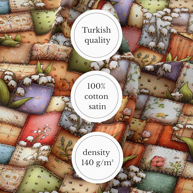100% Cotton Fabric by the Yard – Turkish Quality Quilting & Sewing Fabric, 1 Yard x 1.69 Yards Wide, Patchwork Cotton for Crafts