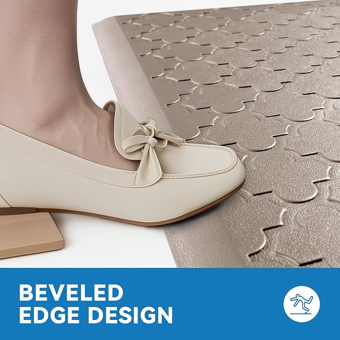 Kitchen Mat Cushioned Anti Fatigue for Floor, Non-Slip Waterproof Comfort Rug for Kitchen Sink, Standing Desk & Laundry, 17.3"x60", Khaki