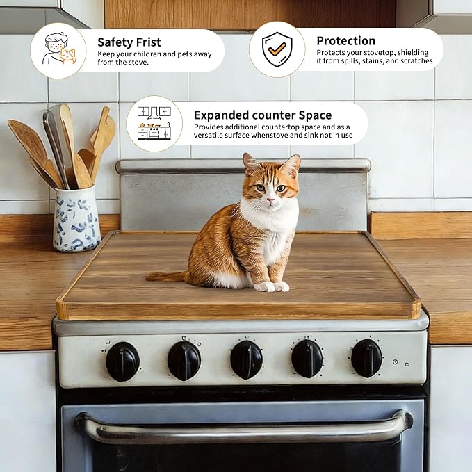 Hanobe Noodle Board Stove Cover: 30” Wood Stove Top Boards with Handles for Electric Gas