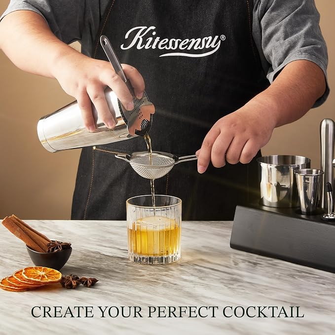 KITESSENSU Boston Shaker Set Mixology Bartender Kit | Premium Cocktail Shaker Kit with Stand Professional Home Bar Tools Accessories: Martini Shaker, Citrus Tools, Fine Mesh Strainers, Muddler, Jigger