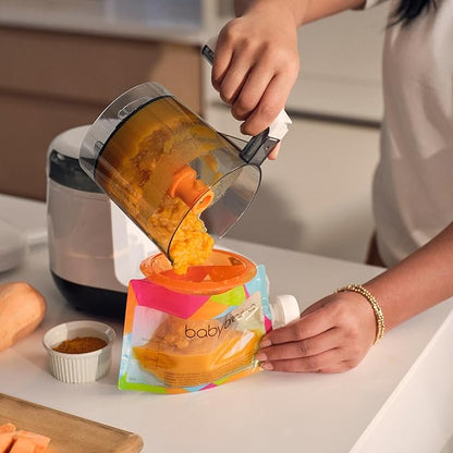 Baby Brezza One Step Baby Food Maker Deluxe – Auto shut Off, Dishwasher Safe Cooker and Blender to Steam + Puree Organic Food for Infants + Toddlers - Set of 3 Pouches + 3 Funnels