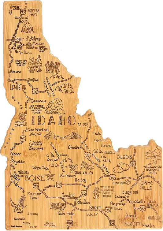 Totally Bamboo Destination Idaho Shaped Cutting Board – Bamboo Charcuterie and Serving Board with Hang Tie for Wall Display