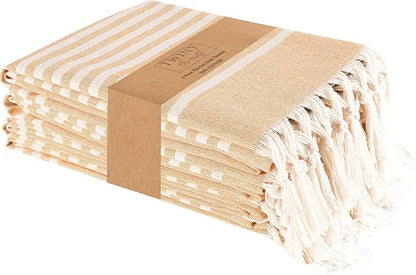 TWINY threads Set of 4 100% Cotton Turkish Kitchen Towels with Hanging Loop & Tassels (18" X 28") | Ultra Washcloth with Fringes | Reusable Hand Towels - Mustard Yellow
