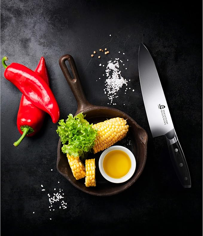 TUO Chef Knife -Professional Kitchen Chefs Knife Cooking Knife Gyuto Knives 8 Inch,Razor Sharp German HC Steel Japanese Chef Knife with Ergonomic Pakkawood Handle - BLACK HAWK SERIES in Gift Box