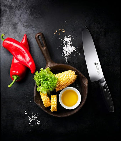 TUO Chef Knife -Professional Kitchen Chefs Knife Cooking Knife Gyuto Knives 8 Inch,Razor Sharp German HC Steel Japanese Chef Knife with Ergonomic Pakkawood Handle - BLACK HAWK SERIES in Gift Box