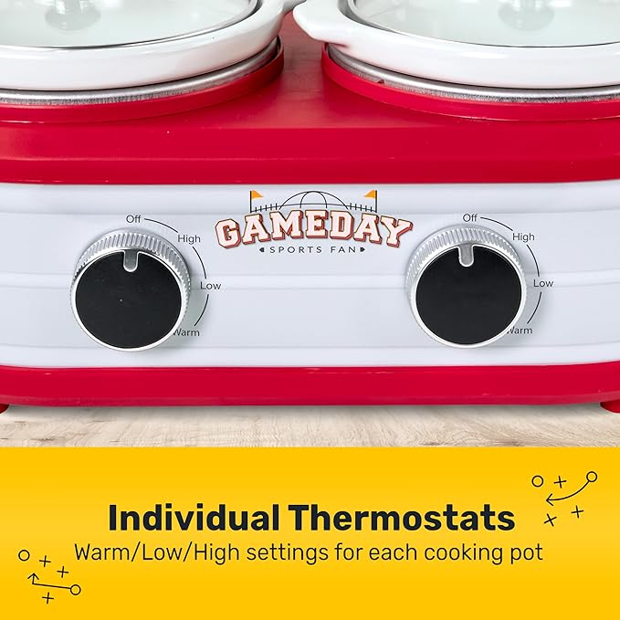 Nostalgia Game Day 2.5-Quart 2-Section Slow Cooker with Lid and Ladle, Keg-Like Design, Cooks Chicken Wings, Meatballs, Chilli, Cheese, Soup, Stews, and More