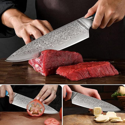 Home Safety Professional Damascus Steel Japanese Chef Knife 8 Inch Kitchen Knife VG-10 Damascus Chef's Knives – Razor Sharp Meat Cleaver with Ergonomic Natural Resin Handle Cooking Knife and Gift Box