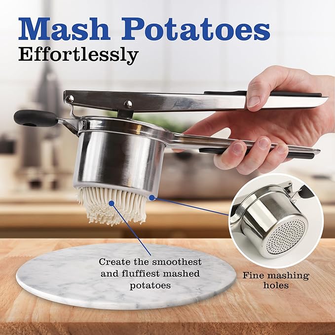 Mindful Design Large 15oz Potato Ricer, Heavy Duty Stainless Steel Potato Masher and Ricer Kitchen Tool, Press and Mash Kitchen Gadget For Perfect Mashed Potatoes Every time