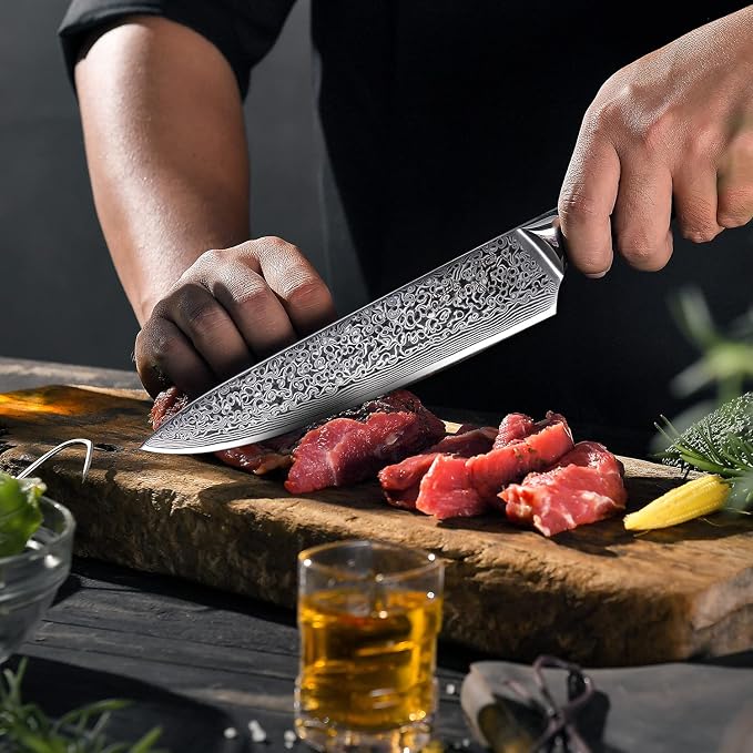 FANTECK Chef Knife 8 Inch Japanese Damascus Kitchen Knife, VG10 Super Steel 67 Layer High Carbon Professional Kitchen Chef Knives,Full Tang Ergonomic G10 Handle-with Sheath & Sharpener