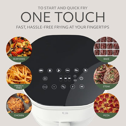 WILLOW Eco Series 6 in 1 Air Fryer with Glass Basket, 5 Quart Non Toxic Air Fryer w Digital Display, 430°F Max Temp, Preheat & Keep Warm Function, Compact + Dishwasher Safe Glass Airfryer - WHITE