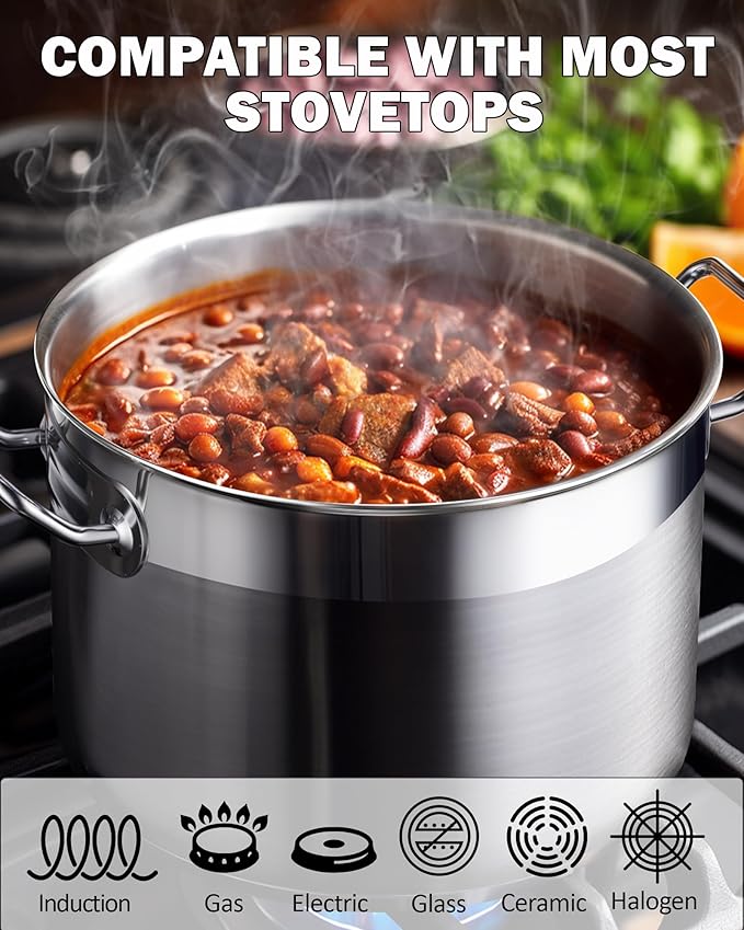 Cooks Standard Professional 24 Quart Stainless Steel Stock Pot, Heavy Duty Induction Soup Pot with Lid, Large Stockpot for Cooking Pasta, Soup, Oven & Dishwasher Safe, Compatible with Most Stovetops