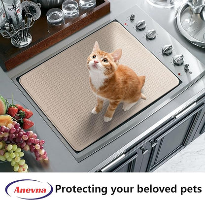 Stove Top Cover for Electric Stove- Range Covers for Electric Stove,Silicone XXL Dish Drying Mat, Glass Cooktop Covers, Flat RV Range top Mats (Taupe Thickened, 30"x21")