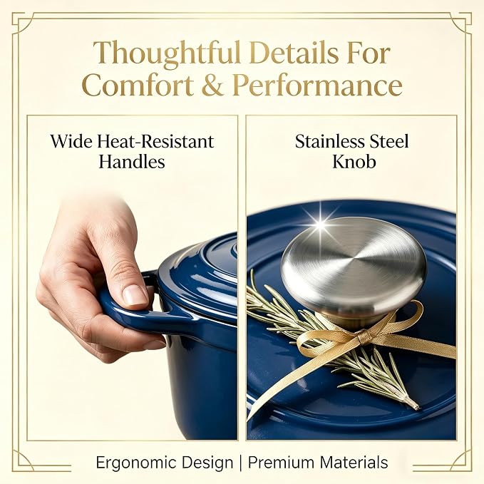 QuliMetal Enameled Cast Iron Cookware Set, 4-Piece Pots and Pans Set with Lids, 10.25" Skillet, 2QT Saucepan, 2.8QT & 4.8QT Dutch Ovens, Oven Safe to 500°F, All Stovetops Compatible - Navy Blue