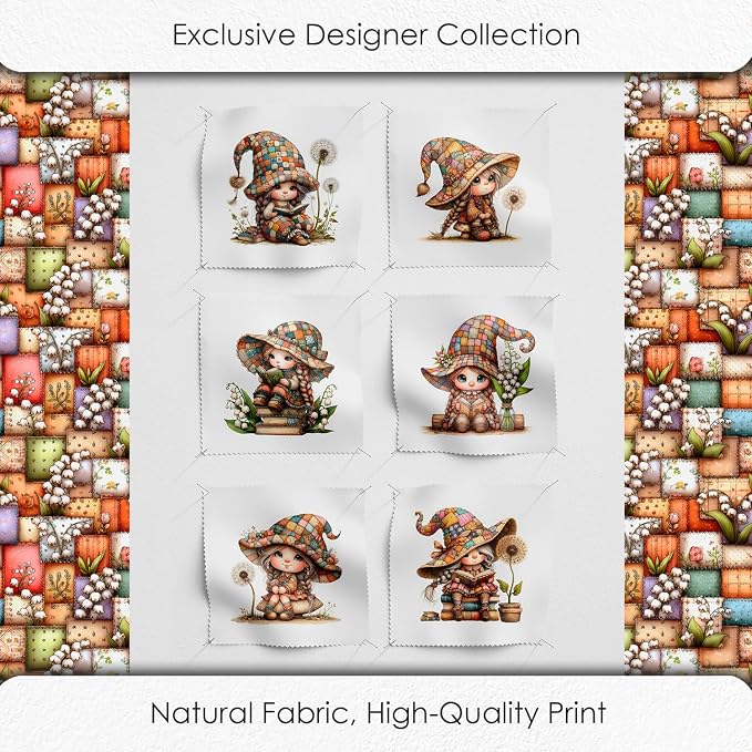 Patchwork Forest Girl Cotton Fabric Panel – Six 10×10 inch Designs + Bonus 29.5×19.6 inch Patchwork Sheet, 100% Turkish Cotton 140 GSM