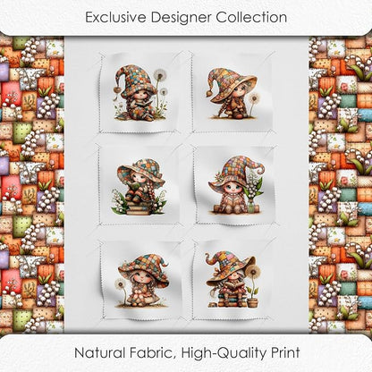 Patchwork Forest Girl Cotton Fabric Panel – Six 10×10 inch Designs + Bonus 29.5×19.6 inch Patchwork Sheet, 100% Turkish Cotton 140 GSM