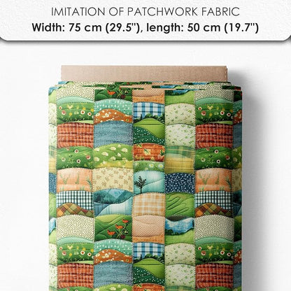 Patchwork Green Hills Cotton Fabric Panel – 6 Designs (10×10 inch Each) + Bonus Sheet 29.5×19.6 inch, 100% Cotton 140 GSM, Made in Türkiye