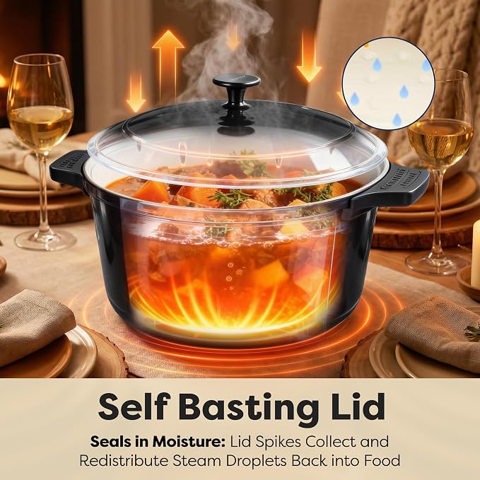 Gotham Steel 5 Qt Lightweight Dutch Oven Pot with Lid & Holders, Ceramic Non Toxic, Oven Safe & Even Heat Retaining Dutch Oven for Bread Baking Sourdough, Soup, Casserole, 70% Lighter than Cast Iron