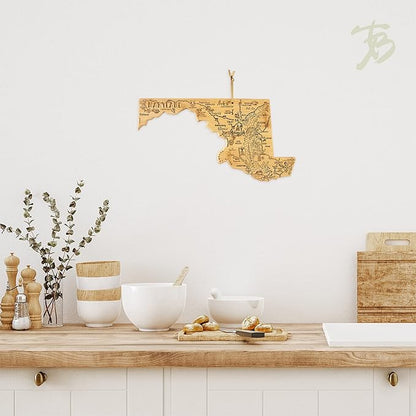Totally Bamboo Destination Maryland State Shaped Serving and Cutting Board, Includes Hang Tie for Wall Display