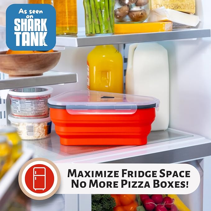 PIZZA PACK The Perfect Reusable Pizza Storage Container with 5 Microwavable Serving Trays - BPA-Free Adjustable Pizza Slice Container to Organize & Save Space, 5 Pack, Party
