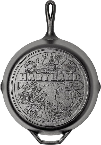 Lodge 12 Inch Cast Iron Skillet – Pre-Seasoned Frying Pan with Teardrop Handle – Oven, Stovetop, Grill & Campfire Use – Made in USA – Non-Toxic, Even-Heating Cookware – Maryland