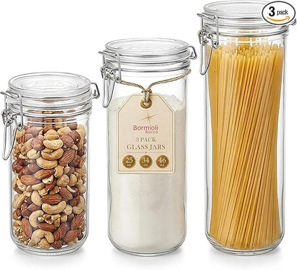 Bormioli Rocco Fido Cylinder Airtight Glass Canister (25.25 oz, 33.75 oz, 46 oz), BPA-Free Ingredient Storage Jar - Ideal for Fermentation, Pantry Organization Essentials, Canning - Dishwasher Safe