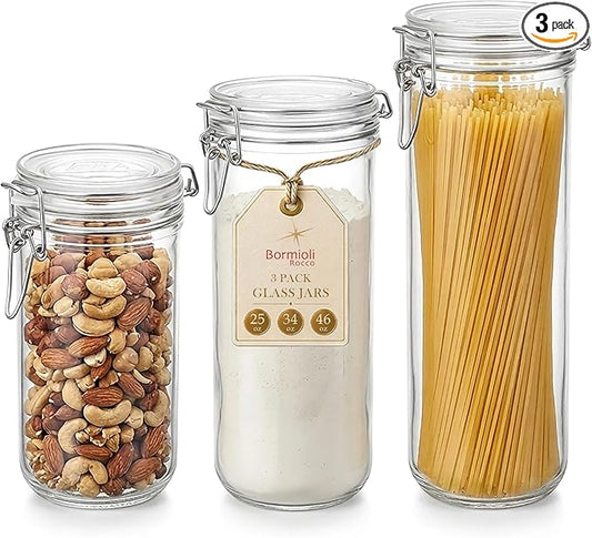 Bormioli Rocco Fido Cylinder Airtight Glass Canister (25.25 oz, 33.75 oz, 46 oz), BPA-Free Ingredient Storage Jar - Ideal for Fermentation, Pantry Organization Essentials, Canning - Dishwasher Safe
