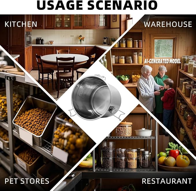 6L/1.6 Gal 304 Stainless Steel Containers with Lids 202 Oz Stainless Food Containers with Lids and Lock Hole Airtight Container for Kitchen Stainless Steel Bucket 304 stainless container
