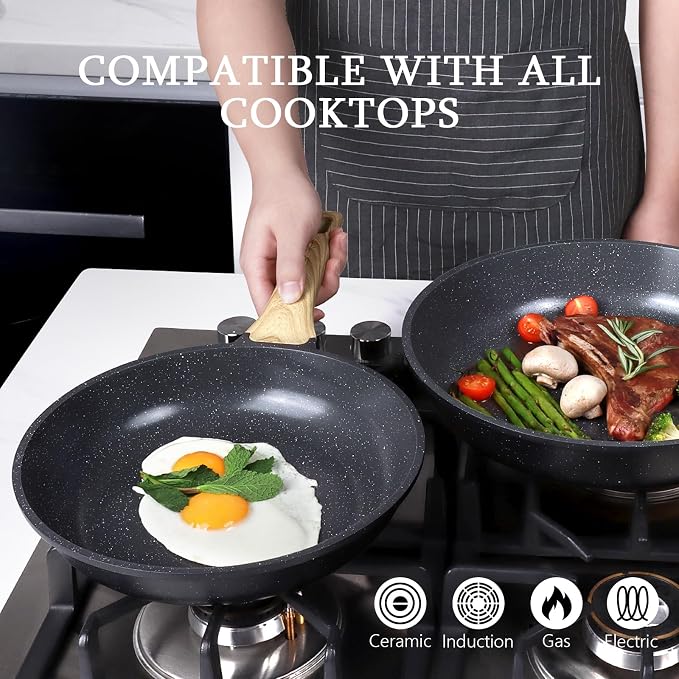 GiPP Ceramic Nonstick Frying Pan with Lid - 10" Healthy Non-Toxic Non Stick Skillet Omelette Pans, Induction Compatible Chef Pan, PFAS & PFOA-Free, Dishwasher Safe, Stay Cool Handles