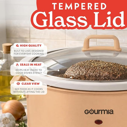 Gourmia Slow Cooker - 7 Quart Removable Ceramic Pot, Manual Controls with 3 Temperature Settings, Dishwasher Safe Crock and Glass Lid, Pink