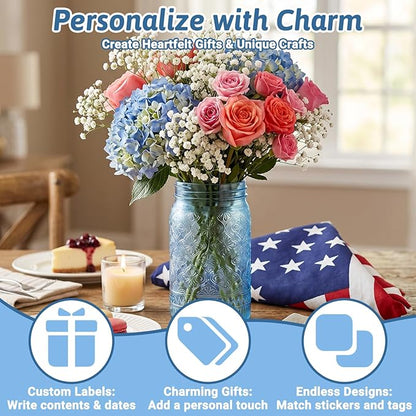 Blue Mason Jars 32 oz with Stainless Steel Leakproof Lids, 2 Pack Wide Mouth Colored Glass Jars for DIY Crafts, Wedding Centerpieces, Home Decor, Flower Vase, Bathroom Storage