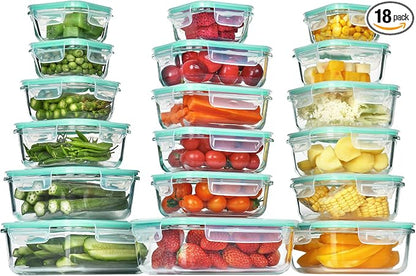 Vtopmart 18Pack Glass Food Storage Containers with Lids, Meal Prep Containers, Airtight Lunch Containers Leak Proof Locking Lids for Microwave, Oven, Freezer, Dishwasher