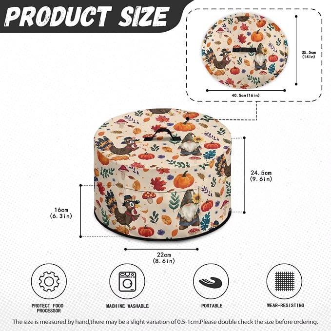 Gnomes Turkeys Slow Cooker Dust Cover 6-8 qt Crock for Pot Keep Small Kitchen Appliance Clean Kitchen Home Accessories Thanksgiving Decor Cover