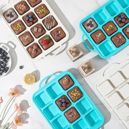 Vinino Silicone Brownie Pan with Dividers, 1 Pack Mini Loaf Pan for Baking Individual, Nonstick 12 Cups Square Muffin Cupcake Pans with Metal Reinforced Frame-Aqua Blue