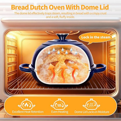 ONKO Dutch Oven For Sourdough Bread Baking, 6QT Enameled Cast Iron Dutch Oven Pot With Lid, Non-stick Sourdough Baking Pan with Bread Dome, Round Ceramic Dutch Ovens Pot with Cloche for Homemade