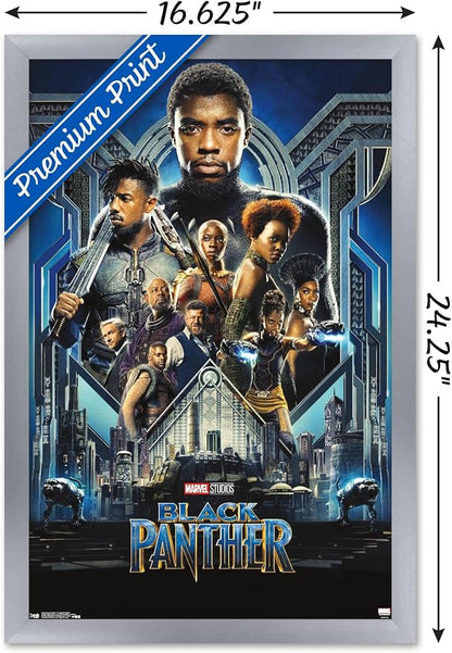 Trends International Marvel Cinematic Universe - Black Panther - Group One Sheet Wall Poster, 14.725" x 22.375", Silver Framed Version