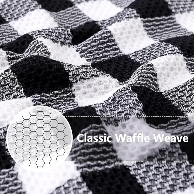 Homaxy Kitchen Towels and Dishcloths Set, 12" x 12" and 13" x 28", Set of 8 Bulk Cotton Waffle Weave Dish Towels, Super Soft Absorbent Hand Towels for Kitchen, Black & White