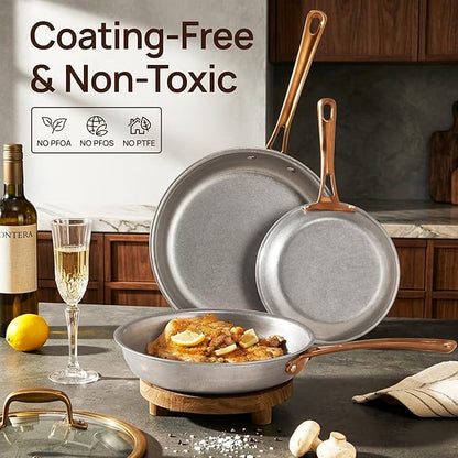 KOKHUB 11 Inch Tri-Ply Stainless Steel Pan, Retro Skillet with Tempered Glass Lid, PFOA/PTFE/PFAS Free Cooking Pan, Non Toxic Cookware, Oven Safe, Dishwasher Friendly, Induction Compatible