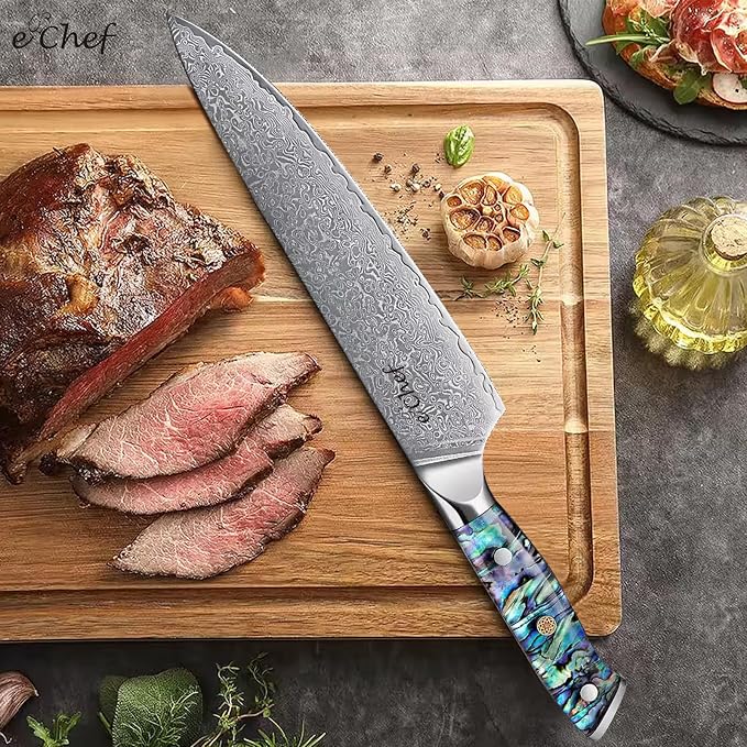 8-Inch Damascus Chef Knife, VG10 Steel Core Sharp Kitchen Knife, 67-Layer Damascus Material, Deep Sea Abalone Shell Handle, Kitchen Must-Have, Gift Box(8-inch chef's knife)
