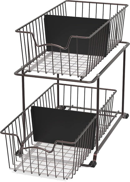 SimpleHouseware 2 Tier Cabinet Wire Basket Drawer Organizer, Brown