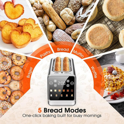 4-Slice Smart Toaster, Extra-Wide Slots for Thick Bagels & Artisan Bread, 1400W Rapid Heating, 6 Browning Levels + 5 Presets, MemoryIQ, Pro Bagel Mode