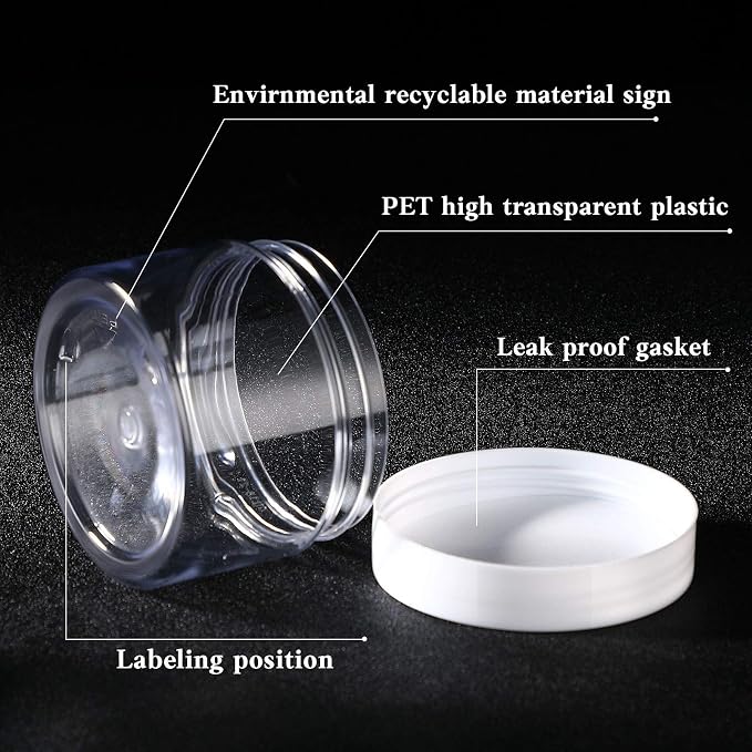 SATINIOR 24 Pieces Empty Clear Plastic Jars with Lids Round Storage Containers Wide-Mouth for Beauty Product Cosmetic Cream Lotion Liquid Butter Craft and Food (White Lid, 6 oz)