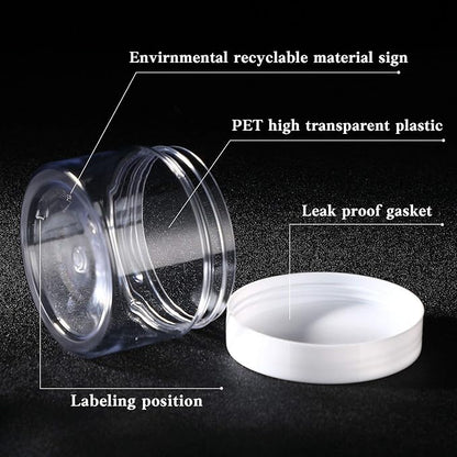 SATINIOR 24 Pieces Empty Clear Plastic Jars with Lids Round Storage Containers Wide-Mouth for Beauty Product Cosmetic Cream Lotion Liquid Butter Craft and Food (White Lid, 6 oz)