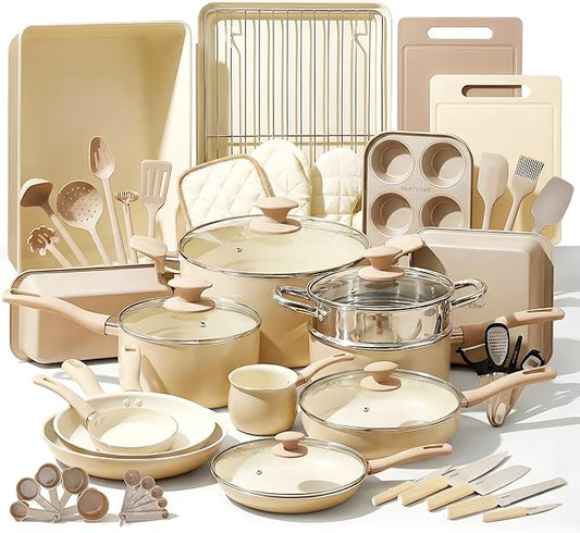 Nutrichef 54-Piece Marble Non-Stick Cookware and Bakeware Set, Professional Home Kitchen Collection with Multi-Sized Pots and Pans Set, and Heat-Resistant Tools