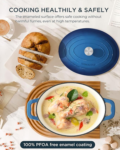 Enameled Cast Iron Dutch Oven - 9.3QT Dutch Oven Pot with Lid & Cotton Potholders - Heavy-Duty Non Stick Casserole Pot for Braising, Stews, Roasting, Baking, Suitable for All Stovetops, Navy Blue